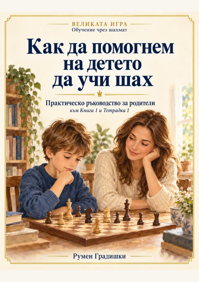 Корицата на ръководството за родители „Как да помогнем на детето да учи шах“